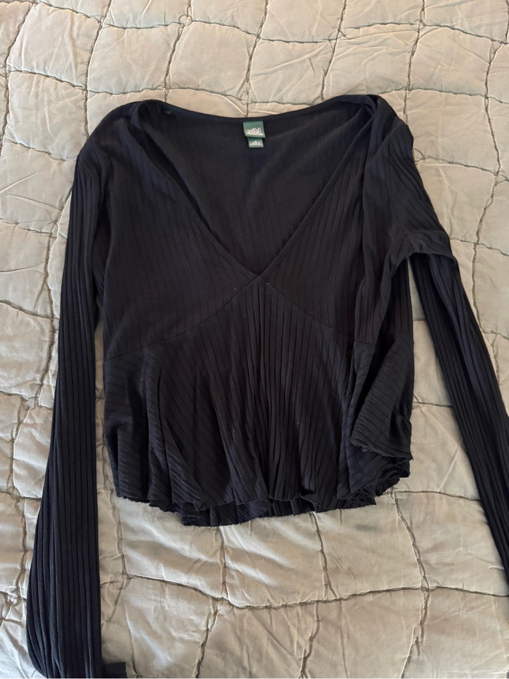 wild fable Black Ribbed V-Neck Long Sleeve Top
